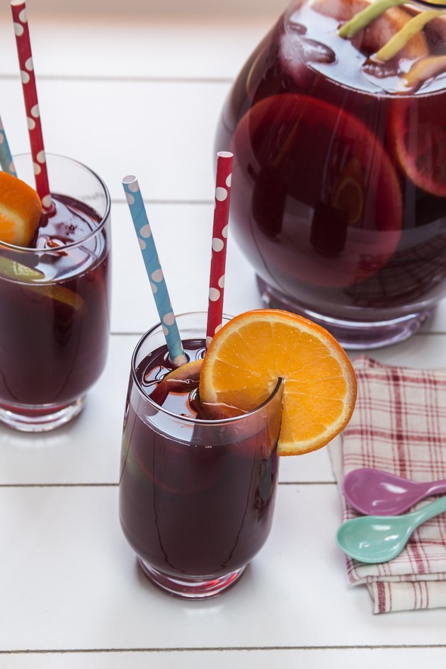 Refreshing sangria (punch) with fruits