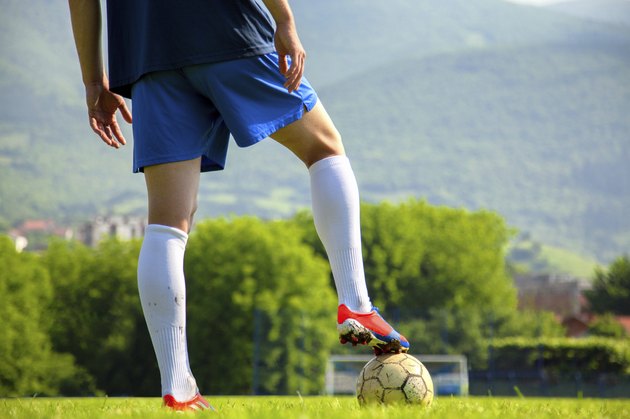 Soccer ball at the kickoff of a game