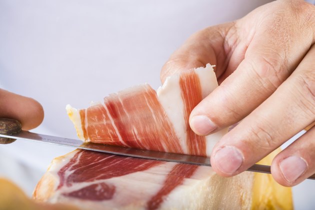 Professional cutting of serrano ham