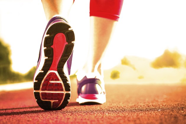 Close up of running shoes in use