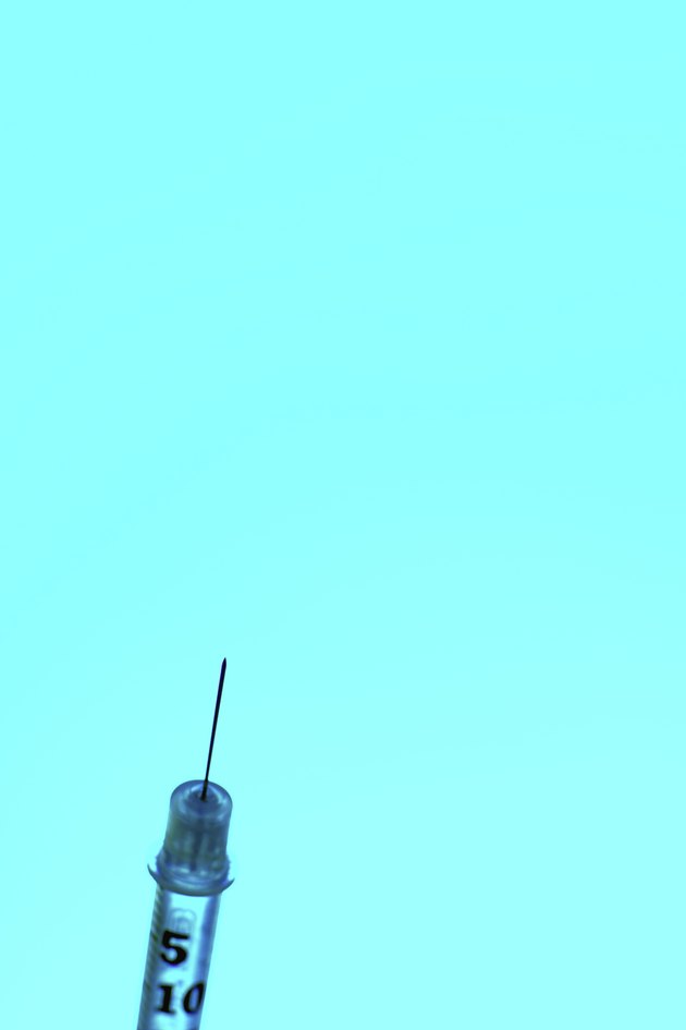 syringe close up on turquoise background