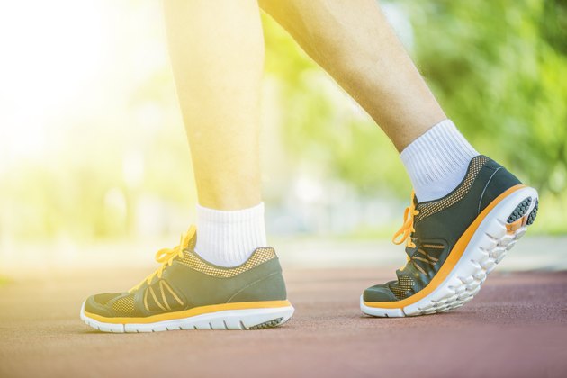 Close up shot of runner's shoes