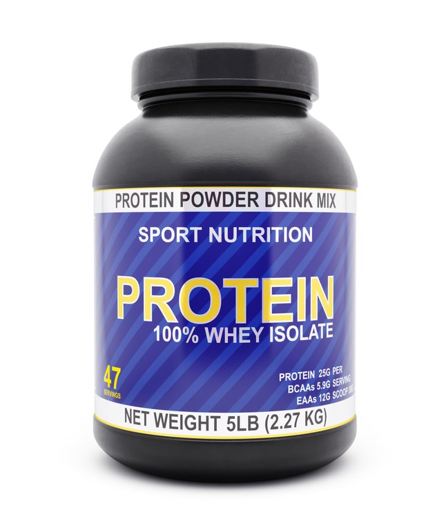 Whey isolate protein jar isolated on white