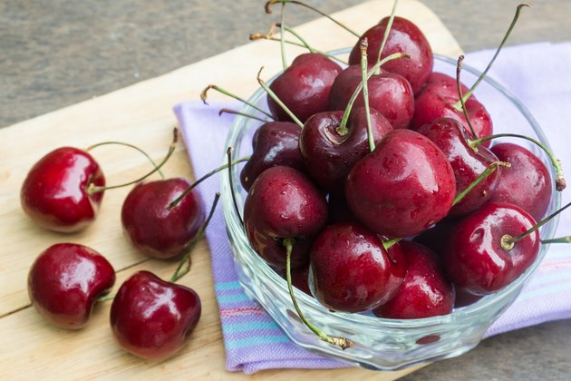 Ripe cherry in a glass bowl