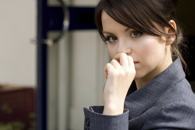 "Young Woman In Thought, Outdoors Portrait"