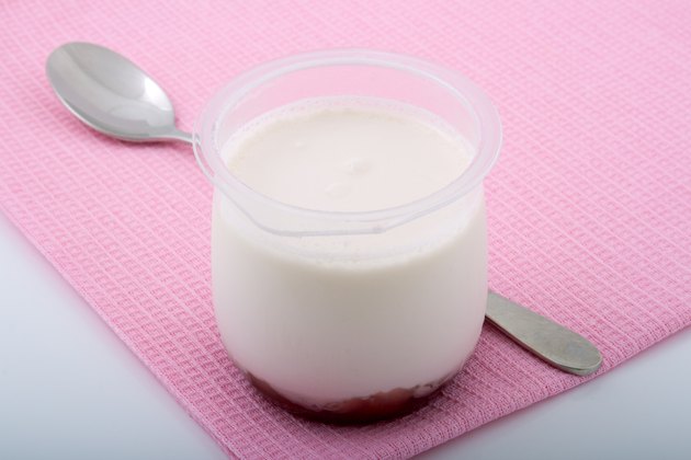 Healthy dessert with creme fraiche and jam
