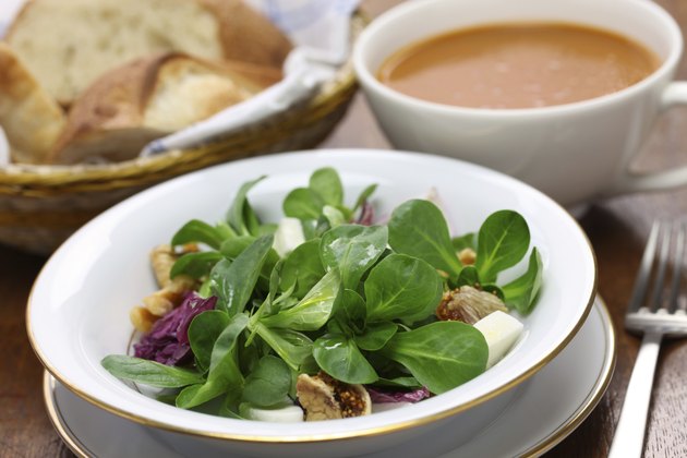 fresh corn salad with bread and soup