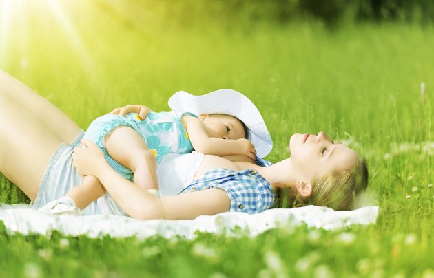 happy family. Mother and baby are resting, relax sleep
