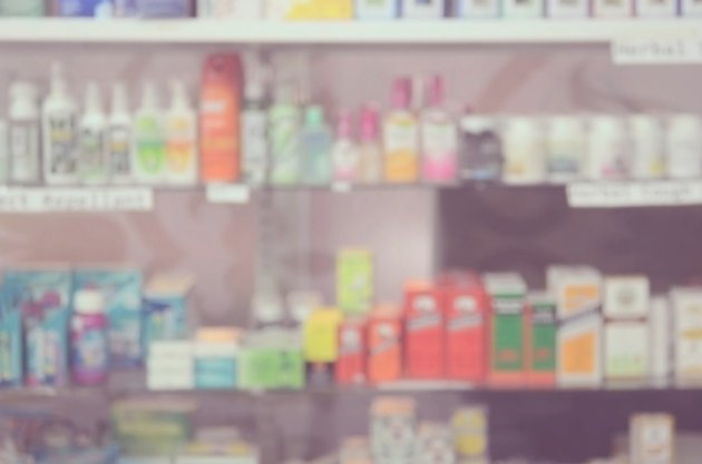 Blurred medicine on shelves.Drugstore background.