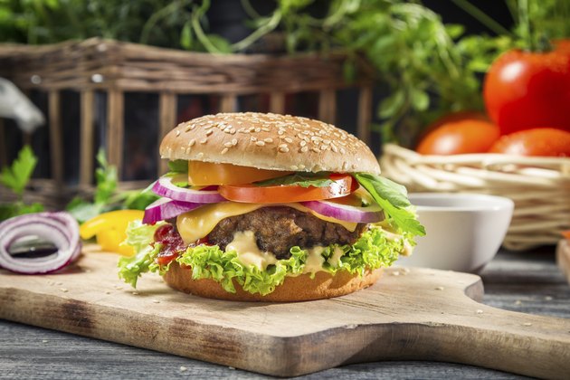 Closeup of burger made from vegetables and beef