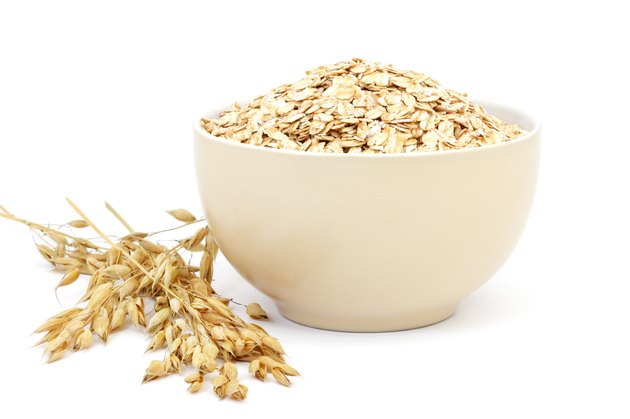 Rolled oats in a porcelain bowl