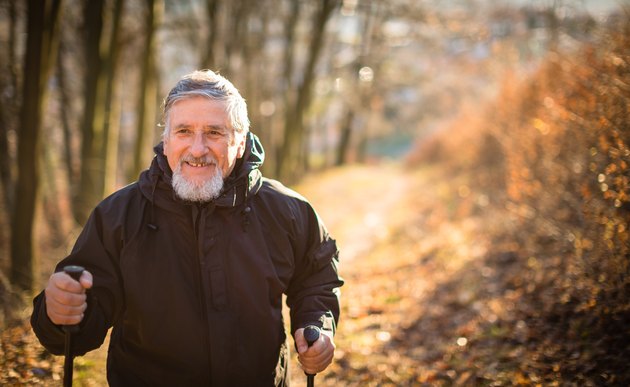 Senior man nordic walking