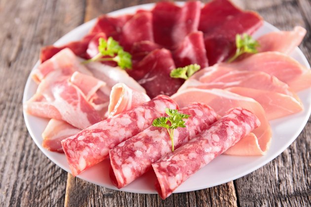 plate with salami,ham,bacon and speck