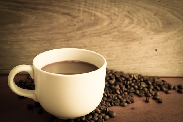 coffee and beans wooden table