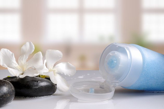 Blue exfoliating gel in a bath