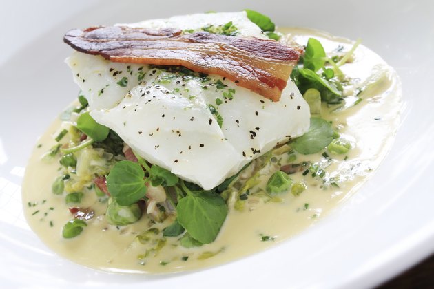 cod fillet with peas and cress