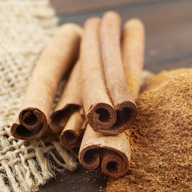 Cinnamon sticks and powder in scoop