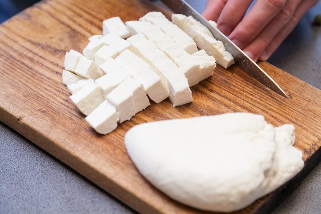 Cutting paneer into pieces