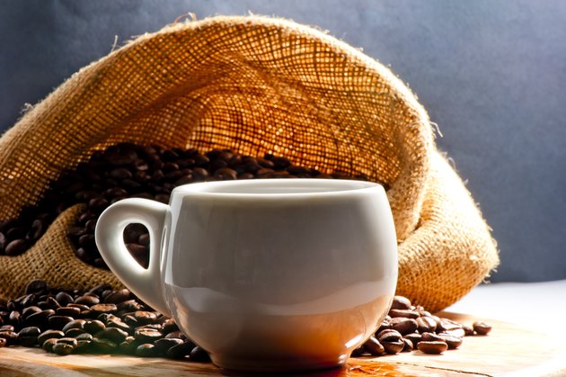 small coffee cup and grain in a bag