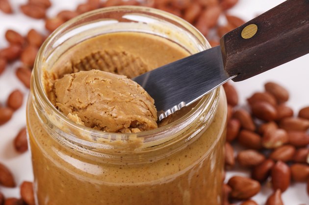 Delicious peanut butter on the table