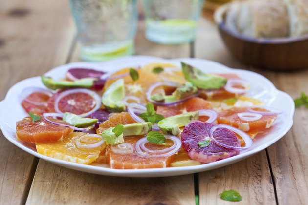 Salad with Citrus Fruits, Avocado and Onion. Ready-to-eat.