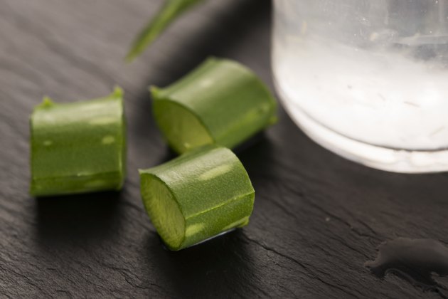 aloe vera juice with fresh leaves