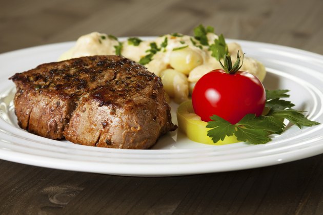 Beef steak with gnocchi and gorgonzola sauce