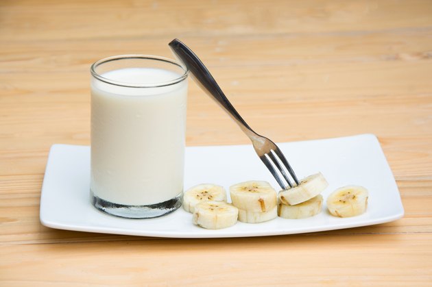 Cool Fresh Milk and Sliced Banana for breakfast