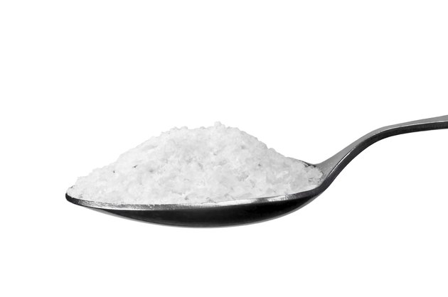 Spoonful Of Coarse Salt, Isolated Macro Closeup, Large Detailed Teaspoon