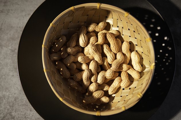 Peanuts in basket, view from above