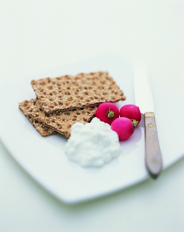 Crispbread, Cottage Cheese and Radishes on a Plate