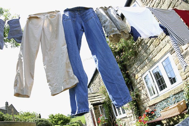 Low angle view of clothes drying on a clothes line