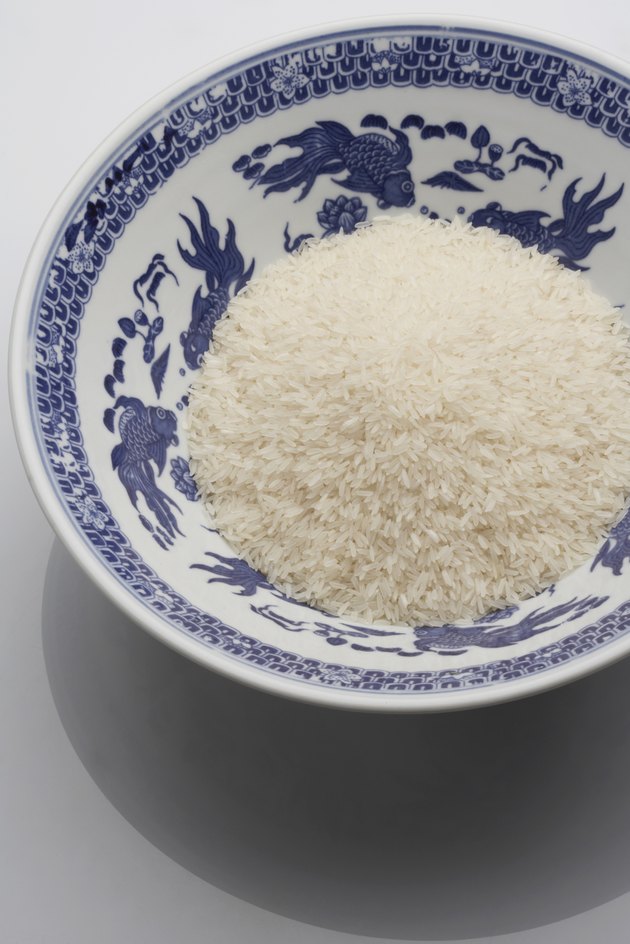Chinese bowl filled with uncooked w