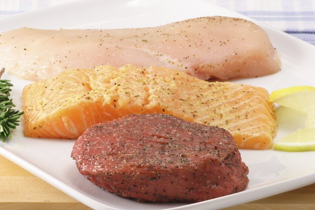 three raw meats