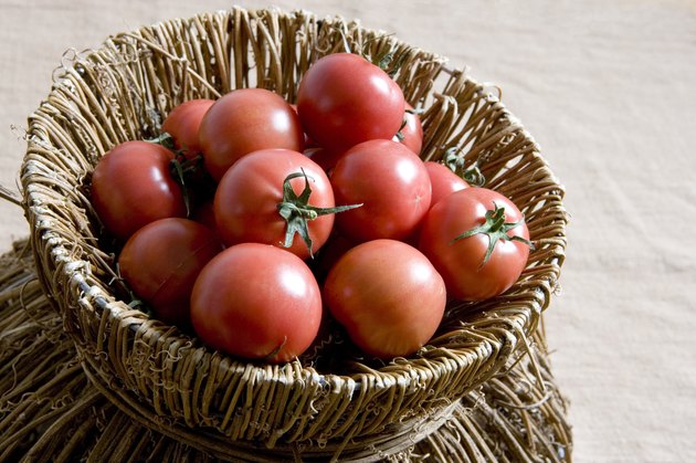 Tomatoes in a bamboo basket