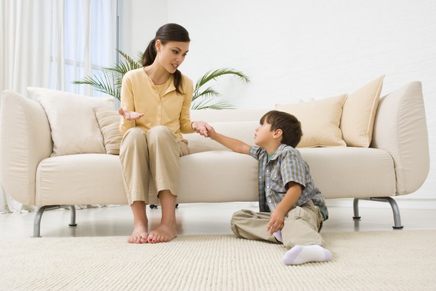 Mother and son talking