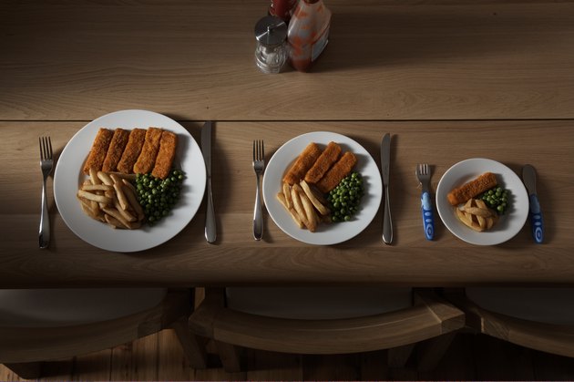 three different sized portions of food on plate