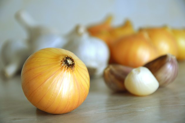 Fresh onions and garlics