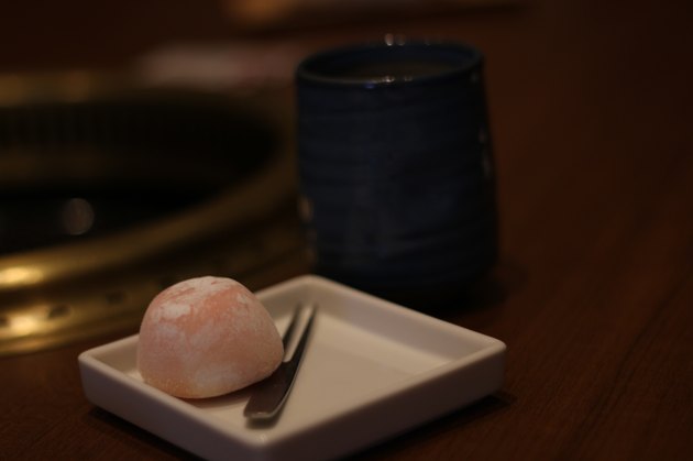 Tasty Ice-cream Mochi and Japanese Tea on Table