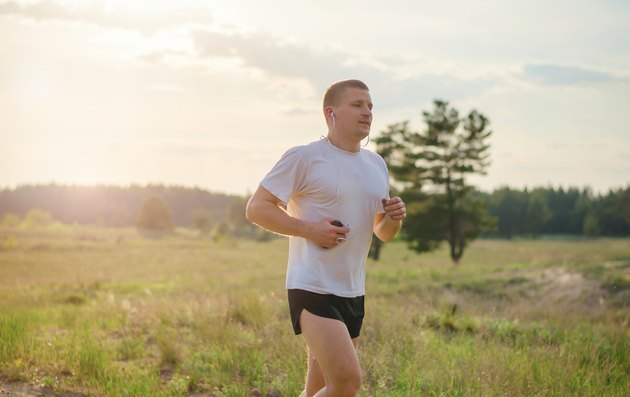 Jogging outdoors in the woods