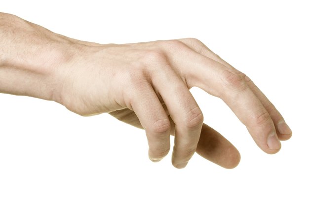 "Male hand reaching to pick up something, isolated on white"
