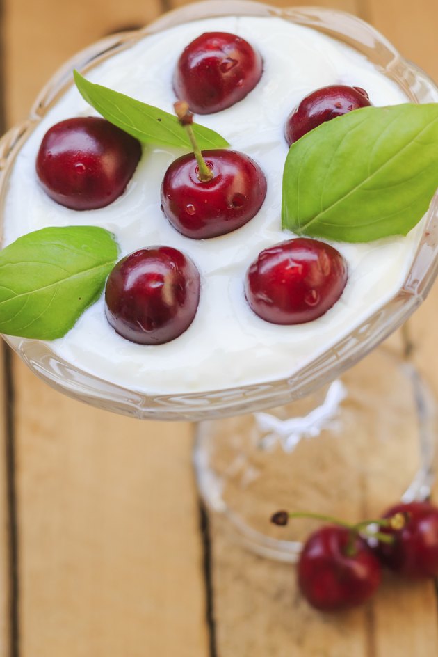 Top view dessert fruit cherries