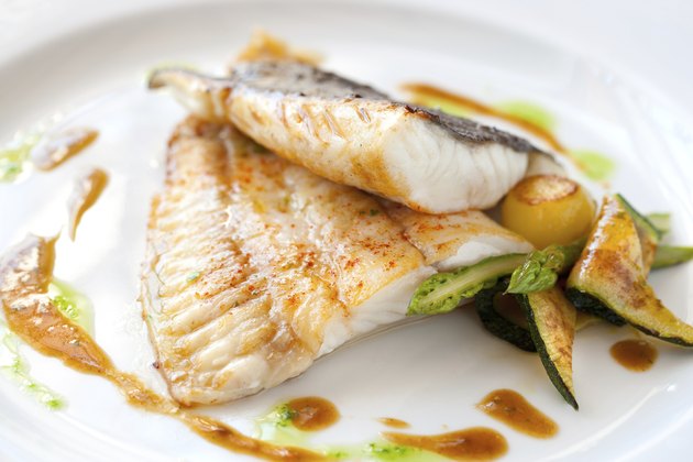 Grilled turbot fish with vegetables.
