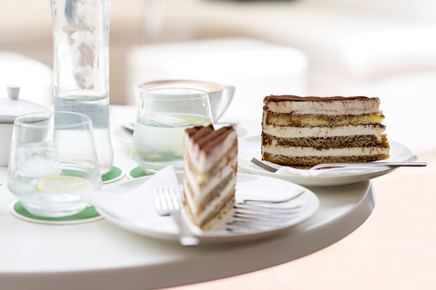 Tiramisu and mineral water