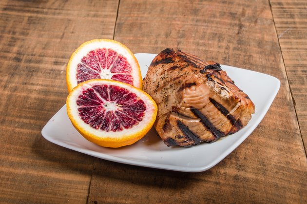 Tuna steak grilled with orange sauce