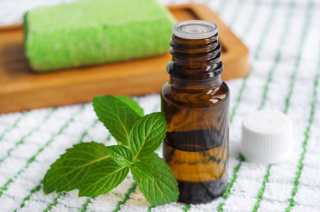 Small bottle of essential mint oil