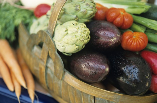 Basket of vegetables in garden, close-up