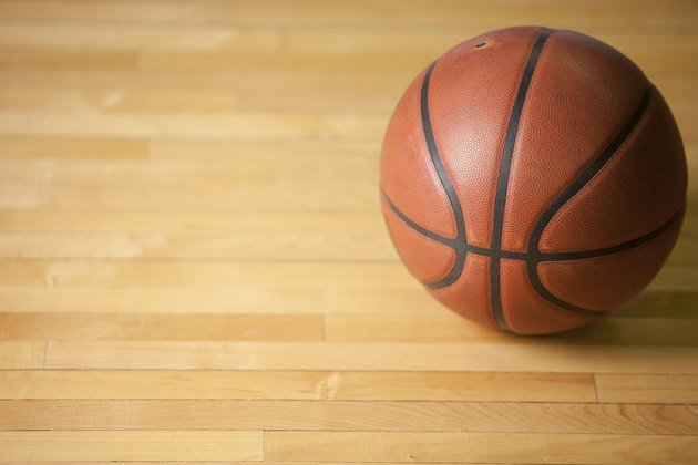 Closeup of Basketball on the Court Floor