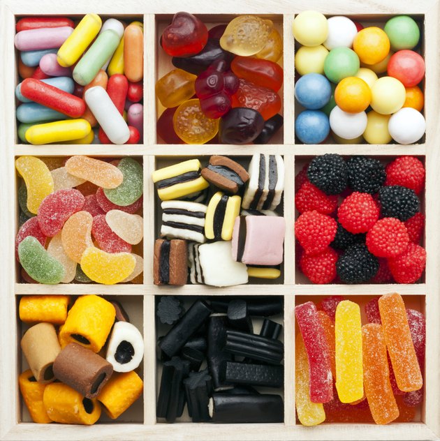 assorted sweets in a square shadow box