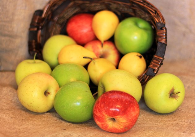basket of ripe apples and pears